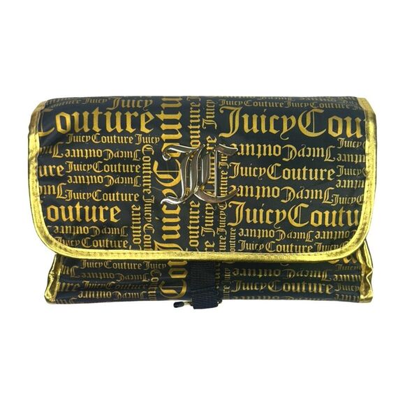Juicy Couture Black & Gold Roll-Up Toiletry / Cosmetics Hang Bag 19” x 9” x 3” - Picture 1 of 4
